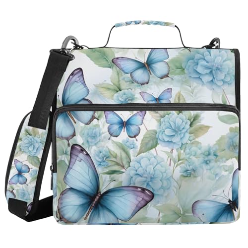 Ordner mit 3 Ringen, Reißverschluss, mit Schultergurt, blaue Schmetterlinge, Blumenordner, Tasche, Fächermappe, Aufbewahrung, mehrere Taschen Ordner mit 3 Ringen, Reißverschluss, mit Schultergurt, blaue Schmetterlinge, Blumenordner, Tasche, Fächermappe, Aufbewahrung, mehrere Taschen von Mnsruu