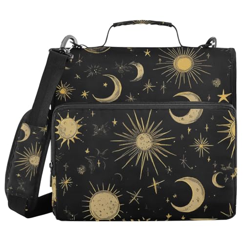 Ordner mit 3 Ringen, Reißverschluss, mit Schultergurt, himmlische Sonne, Mond, Stern, Fächermappe, Ordner, Aufbewahrung, mehrere Taschen Ordner mit 3 Ringen, Reißverschluss, mit Schultergurt, himmlische Sonne, Mond, Stern, Fächermappe, Ordner, Aufbewahrung, mehrere Taschen von Mnsruu