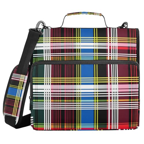 Ordner mit 3 Ringen, Reißverschluss, mit Schultergurt, kariertes Muster, J-Bindertasche, Fächermappe, Aufbewahrung, mehrere Taschen Ordner mit 3 Ringen, Reißverschluss, mit Schultergurt, kariertes Muster, J-Bindertasche, Fächermappe, Aufbewahrung, mehrere Taschen von Mnsruu