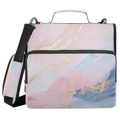 Ordner mit 3 Ringen, Reißverschluss, mit Schultergurt, rosa Marmor-Textur, Fächermappe, mehrere Taschen Ordner mit 3 Ringen, Reißverschluss, mit Schultergurt, rosa Marmor-Textur, Fächermappe, mehrere Taschen von Mnsruu