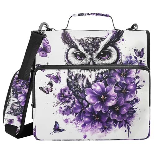 Ordner mit 3 Ringen, Reißverschluss, mit Schultergurt, violette Blumen, Eulen, Fächermappe, Ordner, Aufbewahrung, mehrere Taschen Ordner mit 3 Ringen, Reißverschluss, mit Schultergurt, violette Blumen, Eulen, Fächermappe, Ordner, Aufbewahrung, mehrere Taschen von Mnsruu