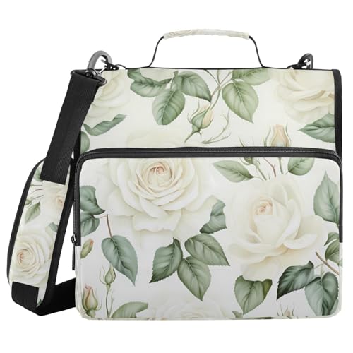 Ordner mit 3 Ringen, Reißverschluss, mit Schultergurt, weiße Rose, Blumenmuster, Fächermappe, Ordner, Aufbewahrung, mehrere Taschen Ordner mit 3 Ringen, Reißverschluss, mit Schultergurt, weiße Rose, Blumenmuster, Fächermappe, Ordner, Aufbewahrung, mehrere Taschen von Mnsruu