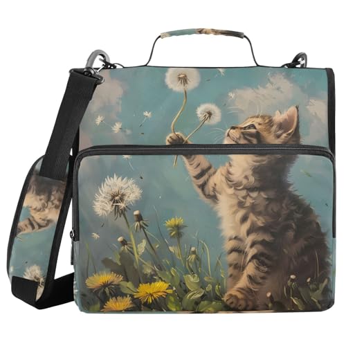 Ordner mit 3 Ringen, Reißverschluss und Schultergurt, eine Katze, die mit Löwenzahn spielt, Fächermappe mit mehreren Taschen Ordner mit 3 Ringen, Reißverschluss und Schultergurt, eine Katze, die mit Löwenzahn spielt, Fächermappe mit mehreren Taschen von Mnsruu