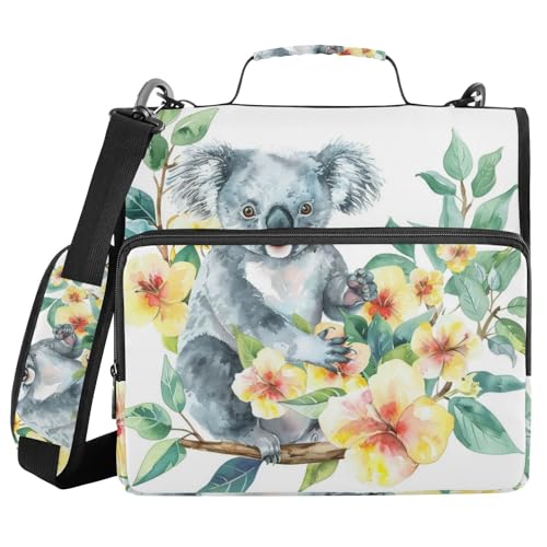 Ordner mit 3 Ringen und Reißverschluss, mit Schultergurt, Aquarell-Koala-Blume, Fächermappe mit mehreren Taschen Ordner mit 3 Ringen und Reißverschluss, mit Schultergurt, Aquarell-Koala-Blume, Fächermappe mit mehreren Taschen von Mnsruu