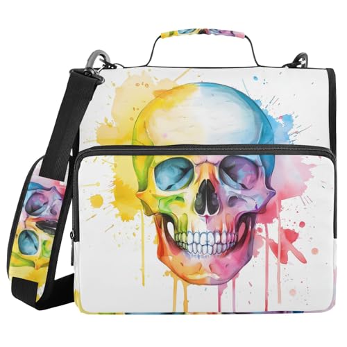 Ordner mit 3 Ringen und Reißverschluss, mit Schultergurt, Aquarellmalerei, Totenkopf, Fächermappe, Ordner, Aufbewahrung, mehrere Taschen Ordner mit 3 Ringen und Reißverschluss, mit Schultergurt, Aquarellmalerei, Totenkopf, Fächermappe, Ordner, Aufbewahrung, mehrere Taschen von Mnsruu