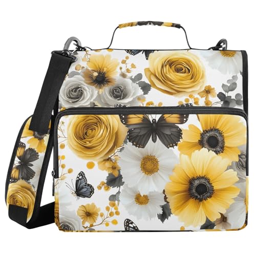 Ordner mit 3 Ringen und Reißverschluss, mit Schultergurt, Blumenmuster, Blätter, Schmetterling, Fächermappe, Ordner, Aufbewahrung, mehrere Taschen Ordner mit 3 Ringen und Reißverschluss, mit Schultergurt, Blumenmuster, Blätter, Schmetterling, Fächermappe, Ordner, Aufbewahrung, mehrere Taschen von Mnsruu