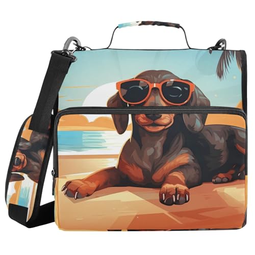 Ordner mit 3 Ringen und Reißverschluss, mit Schultergurt, Dackel, Hund am Strand, Ordnertasche, Fächermappe, Aufbewahrung, mehrere Taschen Ordner mit 3 Ringen und Reißverschluss, mit Schultergurt, Dackel, Hund am Strand, Ordnertasche, Fächermappe, Aufbewahrung, mehrere Taschen von Mnsruu