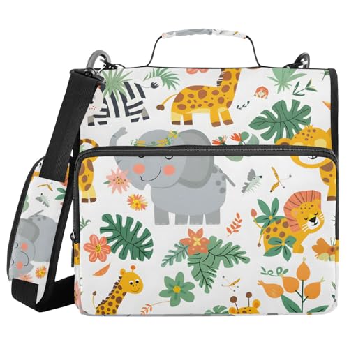 Ordner mit 3 Ringen und Reißverschluss, mit Schultergurt, Elefant, Giraffe, Leopard, Tiger, Fächermappe, Ordner, Aufbewahrung, mehrere Taschen Ordner mit 3 Ringen und Reißverschluss, mit Schultergurt, Elefant, Giraffe, Leopard, Tiger, Fächermappe, Ordner, Aufbewahrung, mehrere Taschen von Mnsruu