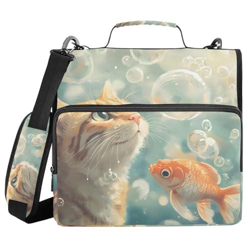 Ordner mit 3 Ringen und Reißverschluss, mit Schultergurt, Goldfisch-Katze, Fächermappe, mehrere Taschen Ordner mit 3 Ringen und Reißverschluss, mit Schultergurt, Goldfisch-Katze, Fächermappe, mehrere Taschen von Mnsruu