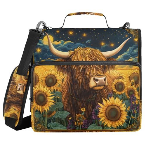 Ordner mit 3 Ringen und Reißverschluss, mit Schultergurt, Highlan-Kuh, Sonnenblume, B, Fächermappe, Ordner, Aufbewahrung, mehrere Taschen Ordner mit 3 Ringen und Reißverschluss, mit Schultergurt, Highlan-Kuh, Sonnenblume, B, Fächermappe, Ordner, Aufbewahrung, mehrere Taschen von Mnsruu