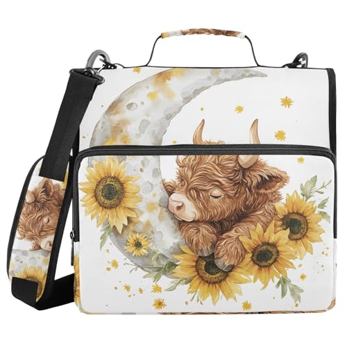 Ordner mit 3 Ringen und Reißverschluss, mit Schultergurt, Hochlandrinder, Mond, Sonnenblume, Fächermappe, Ordner, Aufbewahrung, mehrere Taschen Ordner mit 3 Ringen und Reißverschluss, mit Schultergurt, Hochlandrinder, Mond, Sonnenblume, Fächermappe, Ordner, Aufbewahrung, mehrere Taschen von Mnsruu