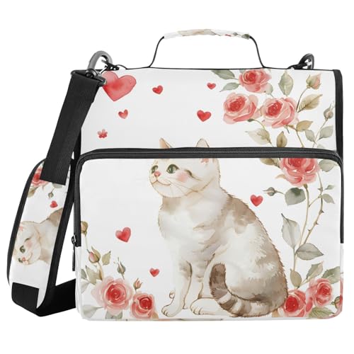 Ordner mit 3 Ringen und Reißverschluss, mit Schultergurt, Katze, Blume, Herz, Wasserfarben, Fächermappe, Ordner, Aufbewahrung, mehrere Taschen Ordner mit 3 Ringen und Reißverschluss, mit Schultergurt, Katze, Blume, Herz, Wasserfarben, Fächermappe, Ordner, Aufbewahrung, mehrere Taschen von Mnsruu