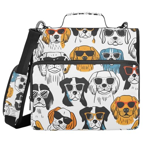 Ordner mit 3 Ringen und Reißverschluss, mit Schultergurt, Kritzelei-Stil, Hunde in Sonnenbrillen, Fächermappe, Ordner, Aufbewahrung, mehrere Taschen Ordner mit 3 Ringen und Reißverschluss, mit Schultergurt, Kritzelei-Stil, Hunde in Sonnenbrillen, Fächermappe, Ordner, Aufbewahrung, mehrere Taschen von Mnsruu