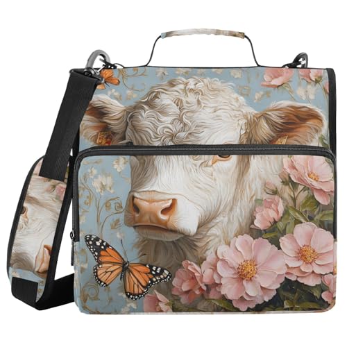 Ordner mit 3 Ringen und Reißverschluss, mit Schultergurt, Kuh, Schmetterling, Blume, Fächermappe, Ordner, Aufbewahrung, mehrere Taschen Ordner mit 3 Ringen und Reißverschluss, mit Schultergurt, Kuh, Schmetterling, Blume, Fächermappe, Ordner, Aufbewahrung, mehrere Taschen von Mnsruu