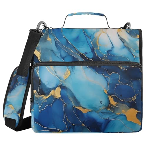 Ordner mit 3 Ringen und Reißverschluss, mit Schultergurt, Marmor-Druck, blau, Fächermappe mit mehreren Taschen Ordner mit 3 Ringen und Reißverschluss, mit Schultergurt, Marmor-Druck, blau, Fächermappe mit mehreren Taschen von Mnsruu