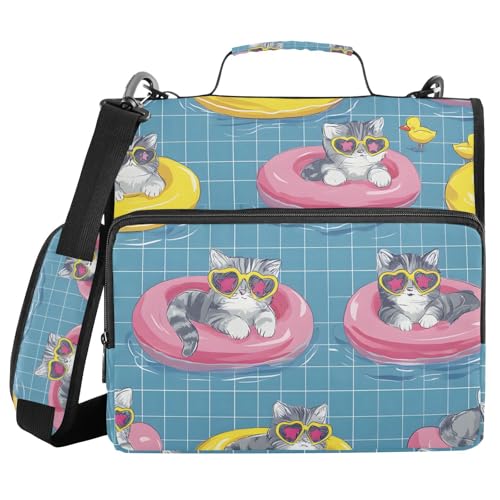 Ordner mit 3 Ringen und Reißverschluss, mit Schultergurt, Motiv: Katze, Schwimmring, Fächermappe mit mehreren Taschen Ordner mit 3 Ringen und Reißverschluss, mit Schultergurt, Motiv: Katze, Schwimmring, Fächermappe mit mehreren Taschen von Mnsruu