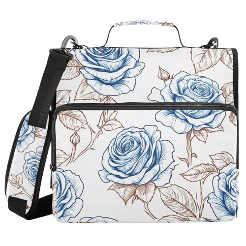 Ordner mit 3 Ringen und Reißverschluss, mit Schultergurt, Rosenmuster, blau, Fächermappe mit mehreren Taschen Ordner mit 3 Ringen und Reißverschluss, mit Schultergurt, Rosenmuster, blau, Fächermappe mit mehreren Taschen von Mnsruu