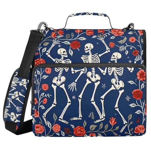 Ordner mit 3 Ringen und Reißverschluss, mit Schultergurt, Skelett, rote Rosen, Ordnertasche, Fächermappe, Aufbewahrung, mehrere Taschen Ordner mit 3 Ringen und Reißverschluss, mit Schultergurt, Skelett, rote Rosen, Ordnertasche, Fächermappe, Aufbewahrung, mehrere Taschen von Mnsruu