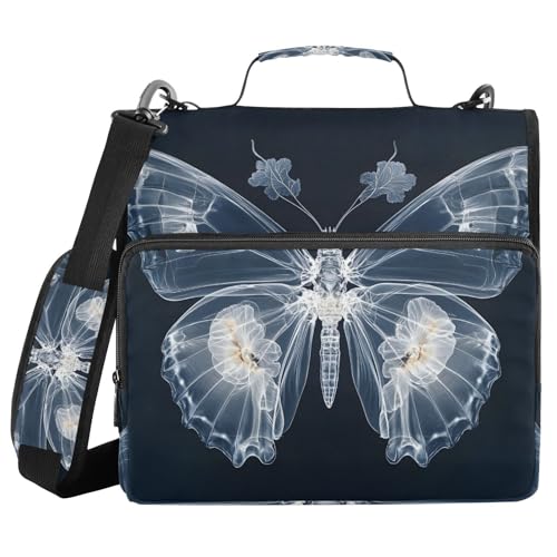 Ordner mit 3 Ringen und Reißverschluss, mit Schultergurt, Skelett-Schmetterling, Fächermappe, mehrere Taschen von Mnsruu