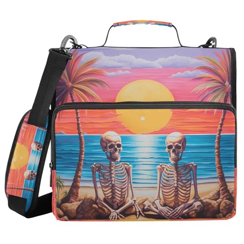 Ordner mit 3 Ringen und Reißverschluss, mit Schultergurt, Skelett am Strand bei Sonnenuntergang, Totenkopf-Ordner, Tasche, Fächermappe, Ordner, Aufbewahrung, mehrere Taschen Ordner mit 3 Ringen und Reißverschluss, mit Schultergurt, Skelett am Strand bei Sonnenuntergang, Totenkopf-Ordner, Tasche, Fächermappe, Ordner, Aufbewahrung, mehrere Taschen von Mnsruu