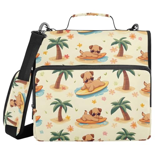 Ordner mit 3 Ringen und Reißverschluss, mit Schultergurt, Surfbrett, Hund, Palme, Fächermappe, Aufbewahrung, mehrere Taschen Ordner mit 3 Ringen und Reißverschluss, mit Schultergurt, Surfbrett, Hund, Palme, Fächermappe, Aufbewahrung, mehrere Taschen von Mnsruu