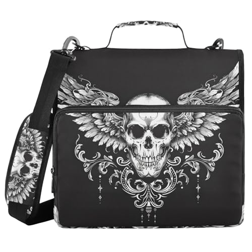 Ordner mit 3 Ringen und Reißverschluss, mit Schultergurt, Totenkopf und Flügeln, Fächermappe mit mehreren Taschen Ordner mit 3 Ringen und Reißverschluss, mit Schultergurt, Totenkopf und Flügeln, Fächermappe mit mehreren Taschen von Mnsruu