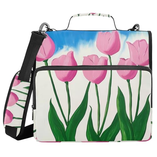 Ordner mit 3 Ringen und Reißverschluss, mit Schultergurt, Tulpenblumen, Malbuch, Tasche, Fächermappe, Aufbewahrung, mehrere Taschen Ordner mit 3 Ringen und Reißverschluss, mit Schultergurt, Tulpenblumen, Malbuch, Tasche, Fächermappe, Aufbewahrung, mehrere Taschen von Mnsruu