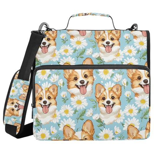 Ordner mit 3 Ringen und Reißverschluss, mit Schultergurt, blau, Gänseblümchen, Hundeordner, Fächermappe, mehrere Taschen Ordner mit 3 Ringen und Reißverschluss, mit Schultergurt, blau, Gänseblümchen, Hundeordner, Fächermappe, mehrere Taschen von Mnsruu