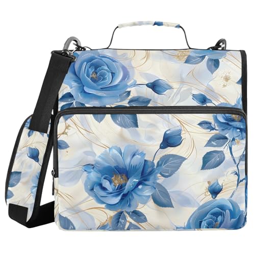 Ordner mit 3 Ringen und Reißverschluss, mit Schultergurt, blaue Rosenblätter, Pastellfarben, Fächermappe, Ordner, Aufbewahrung, mehrere Taschen Ordner mit 3 Ringen und Reißverschluss, mit Schultergurt, blaue Rosenblätter, Pastellfarben, Fächermappe, Ordner, Aufbewahrung, mehrere Taschen von Mnsruu