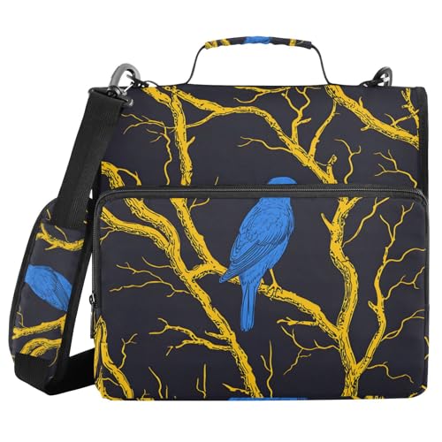 Ordner mit 3 Ringen und Reißverschluss, mit Schultergurt, blaues Vogelmuster, Ordnertasche, Fächermappe, Aufbewahrung, mehrere Taschen Ordner mit 3 Ringen und Reißverschluss, mit Schultergurt, blaues Vogelmuster, Ordnertasche, Fächermappe, Aufbewahrung, mehrere Taschen von Mnsruu