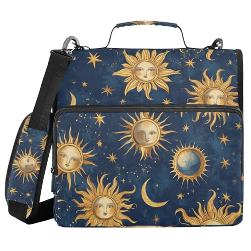 Ordner mit 3 Ringen und Reißverschluss, mit Schultergurt, goldfarben, filigraner Sonnenstern, Fächermappe, Ordner, Aufbewahrung, mehrere Taschen Ordner mit 3 Ringen und Reißverschluss, mit Schultergurt, goldfarben, filigraner Sonnenstern, Fächermappe, Ordner, Aufbewahrung, mehrere Taschen von Mnsruu