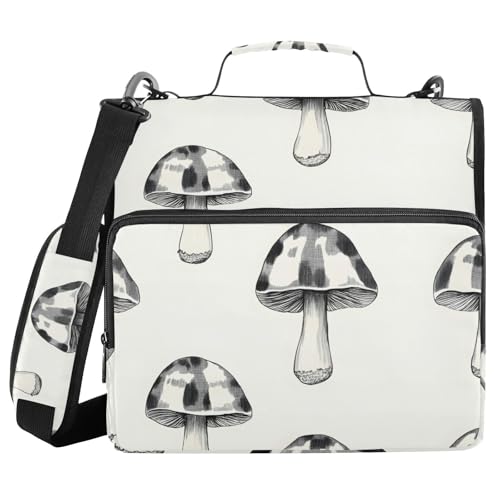 Ordner mit 3 Ringen und Reißverschluss, mit Schultergurt, graues Pilzmuster, Ordnertasche, Fächermappe, Aufbewahrung, mehrere Taschen Ordner mit 3 Ringen und Reißverschluss, mit Schultergurt, graues Pilzmuster, Ordnertasche, Fächermappe, Aufbewahrung, mehrere Taschen von Mnsruu
