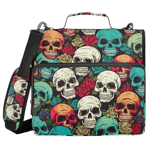 Ordner mit 3 Ringen und Reißverschluss, mit Schultergurt, grün-roter Totenkopf-Blume, Fächermappe mit mehreren Taschen Ordner mit 3 Ringen und Reißverschluss, mit Schultergurt, grün-roter Totenkopf-Blume, Fächermappe mit mehreren Taschen von Mnsruu