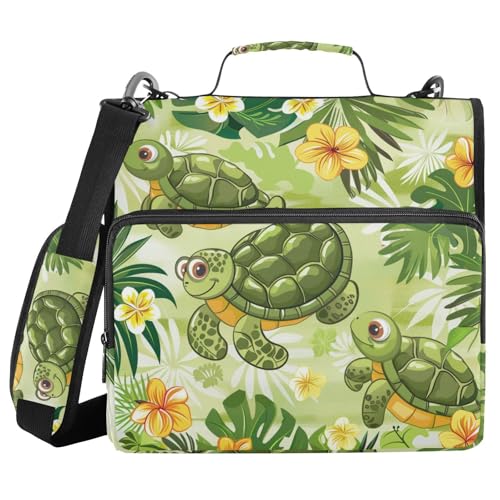 Ordner mit 3 Ringen und Reißverschluss, mit Schultergurt, grüne Schildkröten, Blumenordner, Tasche, Fächermappe, Aufbewahrung, mehrere Taschen Ordner mit 3 Ringen und Reißverschluss, mit Schultergurt, grüne Schildkröten, Blumenordner, Tasche, Fächermappe, Aufbewahrung, mehrere Taschen von Mnsruu