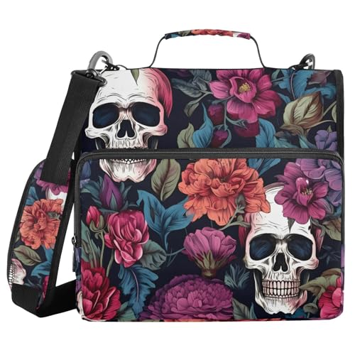 Ordner mit 3 Ringen und Reißverschluss, mit Schultergurt, lila Blume, Totenkopf, Fächermappe, Ordner, Aufbewahrung, mehrere Taschen Ordner mit 3 Ringen und Reißverschluss, mit Schultergurt, lila Blume, Totenkopf, Fächermappe, Ordner, Aufbewahrung, mehrere Taschen von Mnsruu