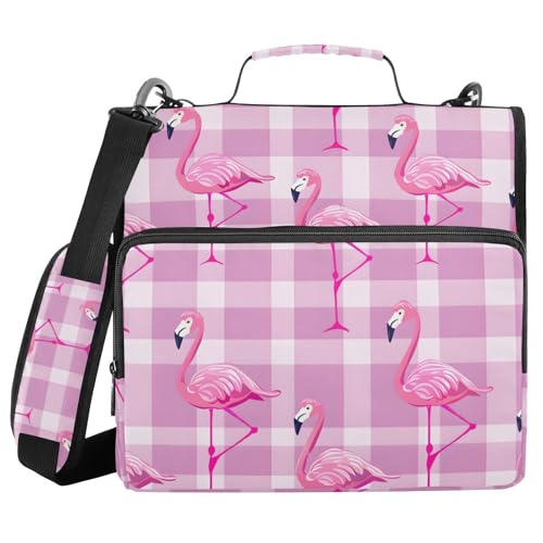 Ordner mit 3 Ringen und Reißverschluss, mit Schultergurt, rosa Gitter, Flamingo, Fächermappe, Aufbewahrung, mehrere Taschen Ordner mit 3 Ringen und Reißverschluss, mit Schultergurt, rosa Gitter, Flamingo, Fächermappe, Aufbewahrung, mehrere Taschen von Mnsruu