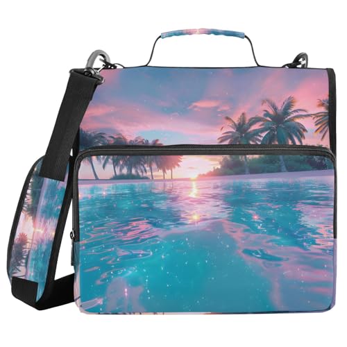 Ordner mit 3 Ringen und Reißverschluss, mit Schultergurt, rosa Himmel, Strand, Palmen, Ordner, Tasche, Fächermappe, Aufbewahrung, mehrere Taschen Ordner mit 3 Ringen und Reißverschluss, mit Schultergurt, rosa Himmel, Strand, Palmen, Ordner, Tasche, Fächermappe, Aufbewahrung, mehrere Taschen von Mnsruu