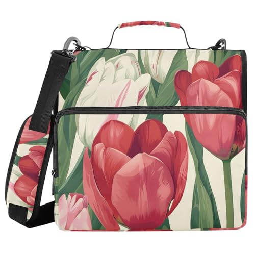 Ordner mit 3 Ringen und Reißverschluss, mit Schultergurt, rot/weiß, Tulpenblumen, Fächermappe, Ordner, Aufbewahrung, mehrere Taschen Ordner mit 3 Ringen und Reißverschluss, mit Schultergurt, rot/weiß, Tulpenblumen, Fächermappe, Ordner, Aufbewahrung, mehrere Taschen von Mnsruu