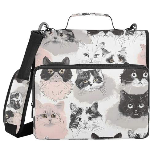 Ordner mit 3 Ringen und Reißverschluss, mit Schultergurt, schwarz-weiß, Aquarell-Katze, Fächermappe mit mehreren Taschen Ordner mit 3 Ringen und Reißverschluss, mit Schultergurt, schwarz-weiß, Aquarell-Katze, Fächermappe mit mehreren Taschen von Mnsruu