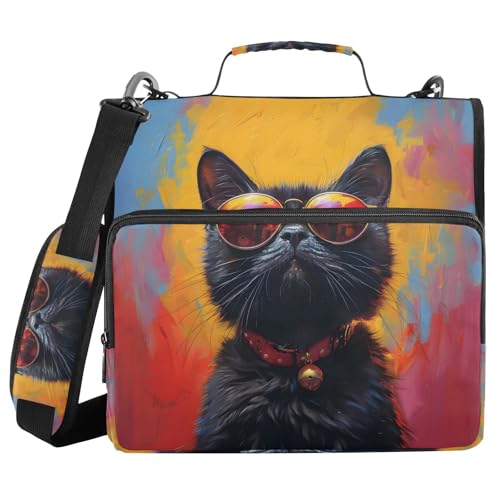 Ordner mit 3 Ringen und Reißverschluss, mit Schultergurt, schwarze Katze, Malermappe, Fächermappe, mehrere Taschen Ordner mit 3 Ringen und Reißverschluss, mit Schultergurt, schwarze Katze, Malermappe, Fächermappe, mehrere Taschen von Mnsruu
