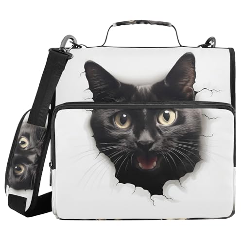 Ordner mit 3 Ringen und Reißverschluss, mit Schultergurt, schwarze Katze im Loch, Ordner, Fächer, mehrere Taschen Ordner mit 3 Ringen und Reißverschluss, mit Schultergurt, schwarze Katze im Loch, Ordner, Fächer, mehrere Taschen von Mnsruu