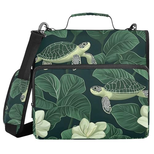 Ordner mit 3 Ringen und Reißverschluss, mit Schultergurt, tropisches Fliesenschildkrötenmuster, Ordnertasche, Fächermappe, Aufbewahrung, mehrere Taschen von Mnsruu