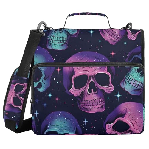 Ordner mit 3 Ringen und Reißverschluss, mit Schultergurt, violett, neonfarben, Sterne, Totenkopf, Fächermappe, Ordner, Aufbewahrung, mehrere Taschen Ordner mit 3 Ringen und Reißverschluss, mit Schultergurt, violett, neonfarben, Sterne, Totenkopf, Fächermappe, Ordner, Aufbewahrung, mehrere Taschen von Mnsruu