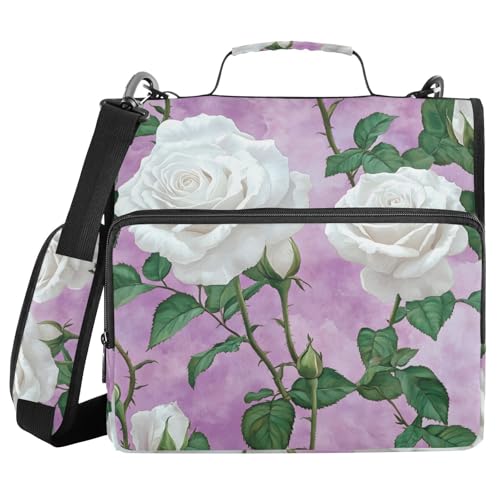 Ordner mit 3 Ringen und Reißverschluss, mit Schultergurt, weiße Blume, violettes Muster, Ordnertasche, Fächermappe, Aufbewahrung, mehrere Taschen Ordner mit 3 Ringen und Reißverschluss, mit Schultergurt, weiße Blume, violettes Muster, Ordnertasche, Fächermappe, Aufbewahrung, mehrere Taschen von Mnsruu