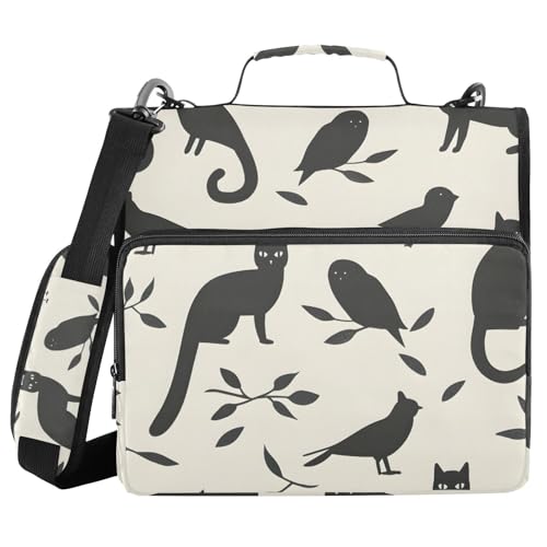 Ordner mit 3 Ringen und Reißverschluss und Schultergurt, Silhouette von Katze, Vogel, Fächermappe, Ordner, Aufbewahrung, mehrere Taschen Ordner mit 3 Ringen und Reißverschluss und Schultergurt, Silhouette von Katze, Vogel, Fächermappe, Ordner, Aufbewahrung, mehrere Taschen von Mnsruu