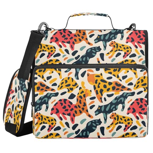 Ordnertasche mit Reißverschluss, Leopardenmuster, mit Griff, Schultergurt, 3-Ringbuch, Organizer für Schule, Arbeit, Büro Ordnertasche mit Reißverschluss, Leopardenmuster, mit Griff, Schultergurt, 3-Ringbuch, Organizer für Schule, Arbeit, Büro von Mnsruu