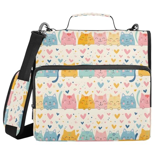 Ordnertasche mit Reißverschluss, Motiv: Katze, Regenbogenfarben, mit Griff, Schultergurt, 3-Ringbuch, Organizer für Schule, Arbeit, Büro Ordnertasche mit Reißverschluss, Motiv: Katze, Regenbogenfarben, mit Griff, Schultergurt, 3-Ringbuch, Organizer für Schule, Arbeit, Büro von Mnsruu