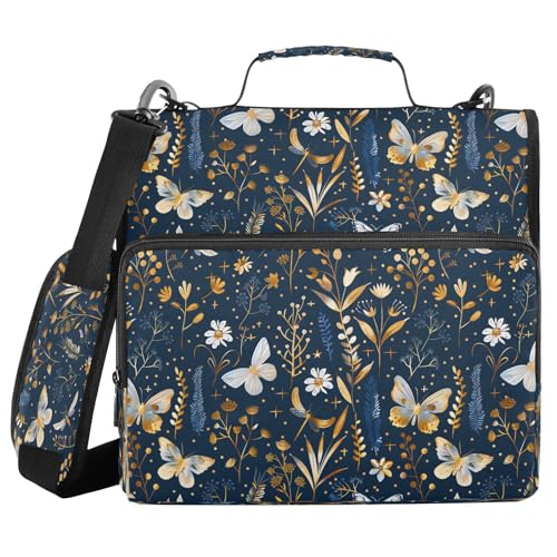 Ordnertasche mit Reißverschluss, Wildblumen mit Schmetterlingen, mit Griff, Schultergurt, 3-Ringbuch, Organizer für Schule, Arbeit, Büro Ordnertasche mit Reißverschluss, Wildblumen mit Schmetterlingen, mit Griff, Schultergurt, 3-Ringbuch, Organizer für Schule, Arbeit, Büro von Mnsruu