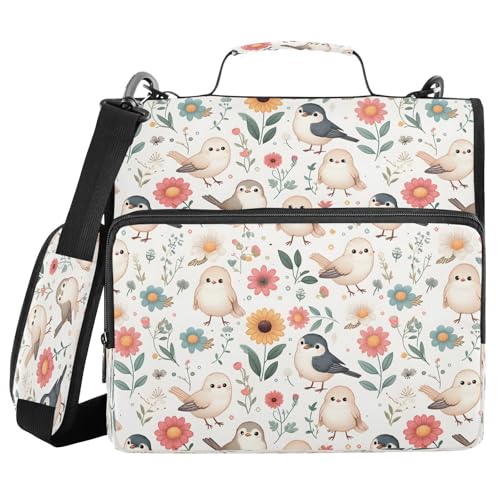 Ordnertasche mit niedlichem Vogel- und Blumenmotiv, mit Reißverschluss, mit Griff, Schultergurt, 3-Ringbuch, Organizer für Schule, Arbeit, Büro Ordnertasche mit niedlichem Vogel- und Blumenmotiv, mit Reißverschluss, mit Griff, Schultergurt, 3-Ringbuch, Organizer für Schule, Arbeit, Büro von Mnsruu