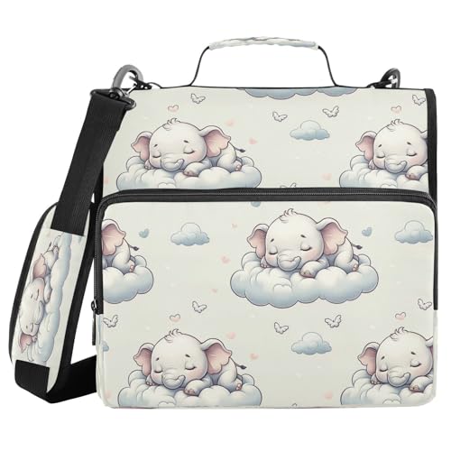 Ordnertasche mit niedlichem schlafendem Elefanten, Reißverschluss, mit Griff, Schultergurt, 3-Ringbuch, Organizer für Schule, Arbeit, Büro Ordnertasche mit niedlichem schlafendem Elefanten, Reißverschluss, mit Griff, Schultergurt, 3-Ringbuch, Organizer für Schule, Arbeit, Büro von Mnsruu